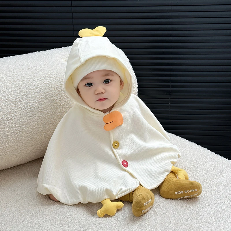 婴儿连帽披肩春装男女宝宝披风外套幼儿挡风外出衣服卡通防风斗篷