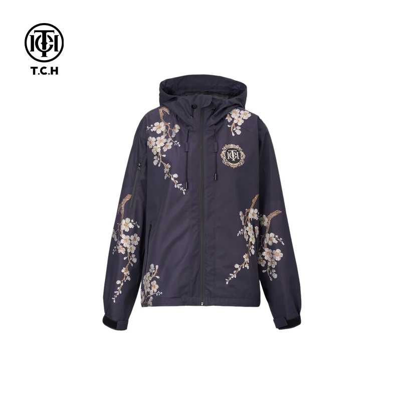 TCH烫钻梅花冲锋衣休闲连帽外套男女2025春夏新款T75A276003
