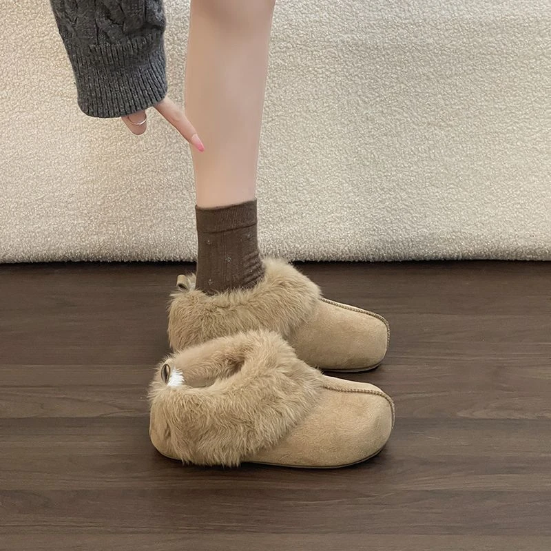 内增高全包毛绒勃肯鞋女2025年冬季新款厚底一脚蹬懒人毛毛鞋棉鞋