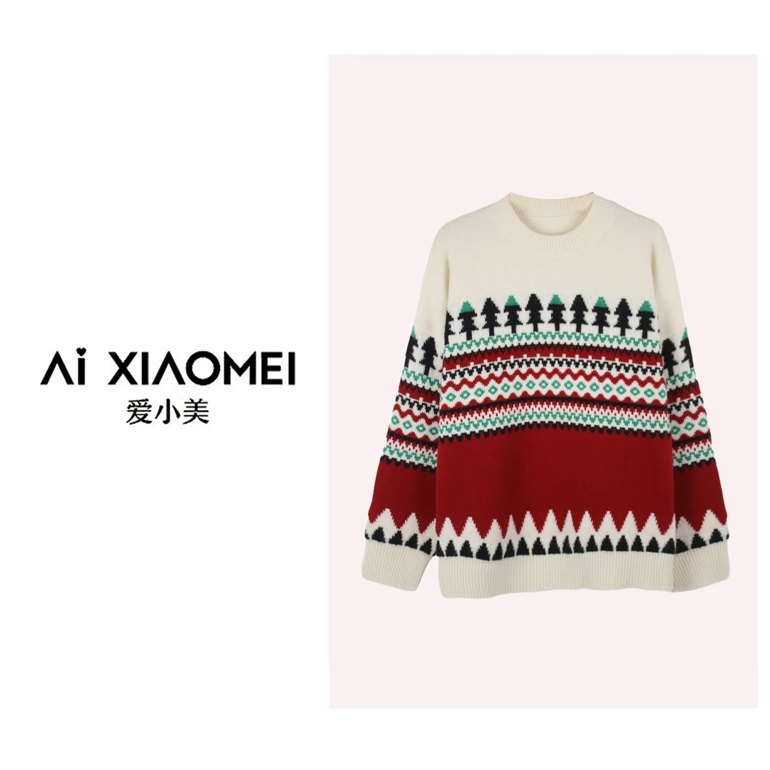 Aixiaomei/爱小美T级轻奢百搭圆领套头宽松山羊绒上衣YR08-1441