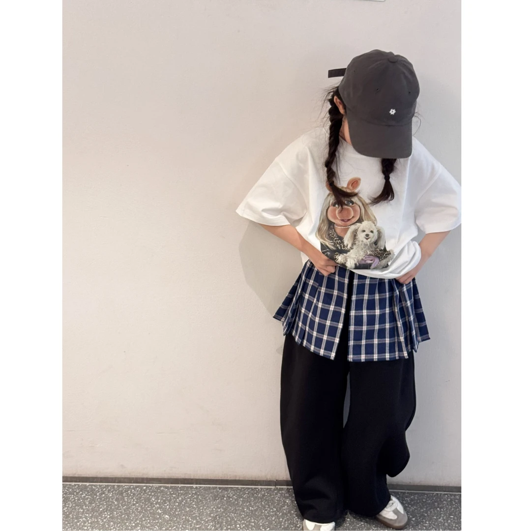 22025春季新品女童韩版洋气香蕉裤格子裙帘百搭童装休闲裤L25096