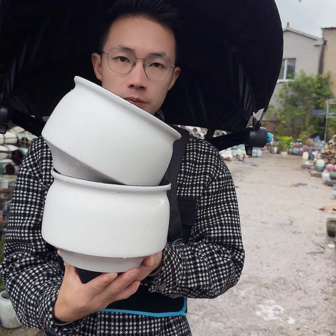 紫砂花盆口20高14（两个拼白色定制瑕