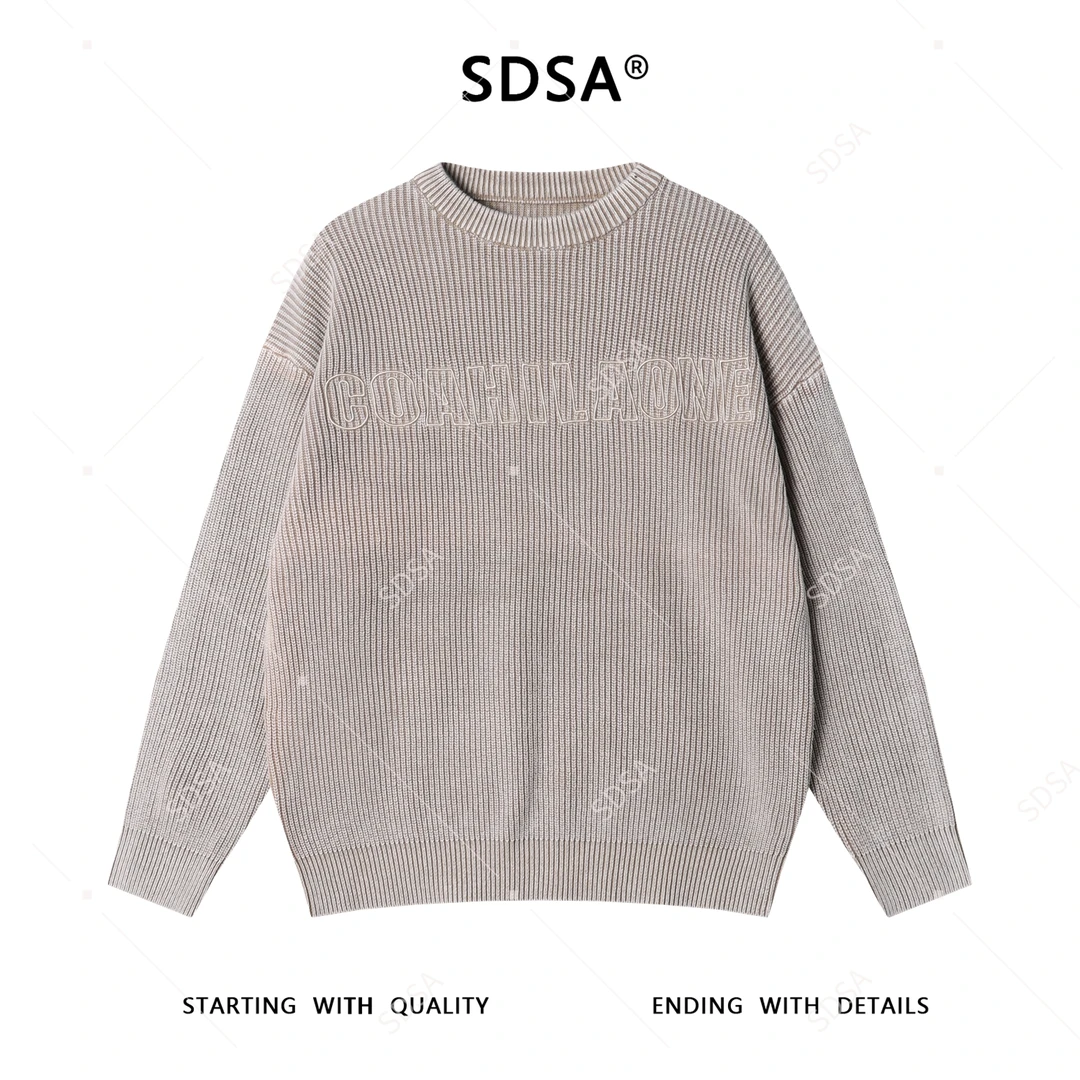 SDSA男士秋冬新款痞帅男装慵懒风简约刺绣字母圆领毛衣百搭宽松