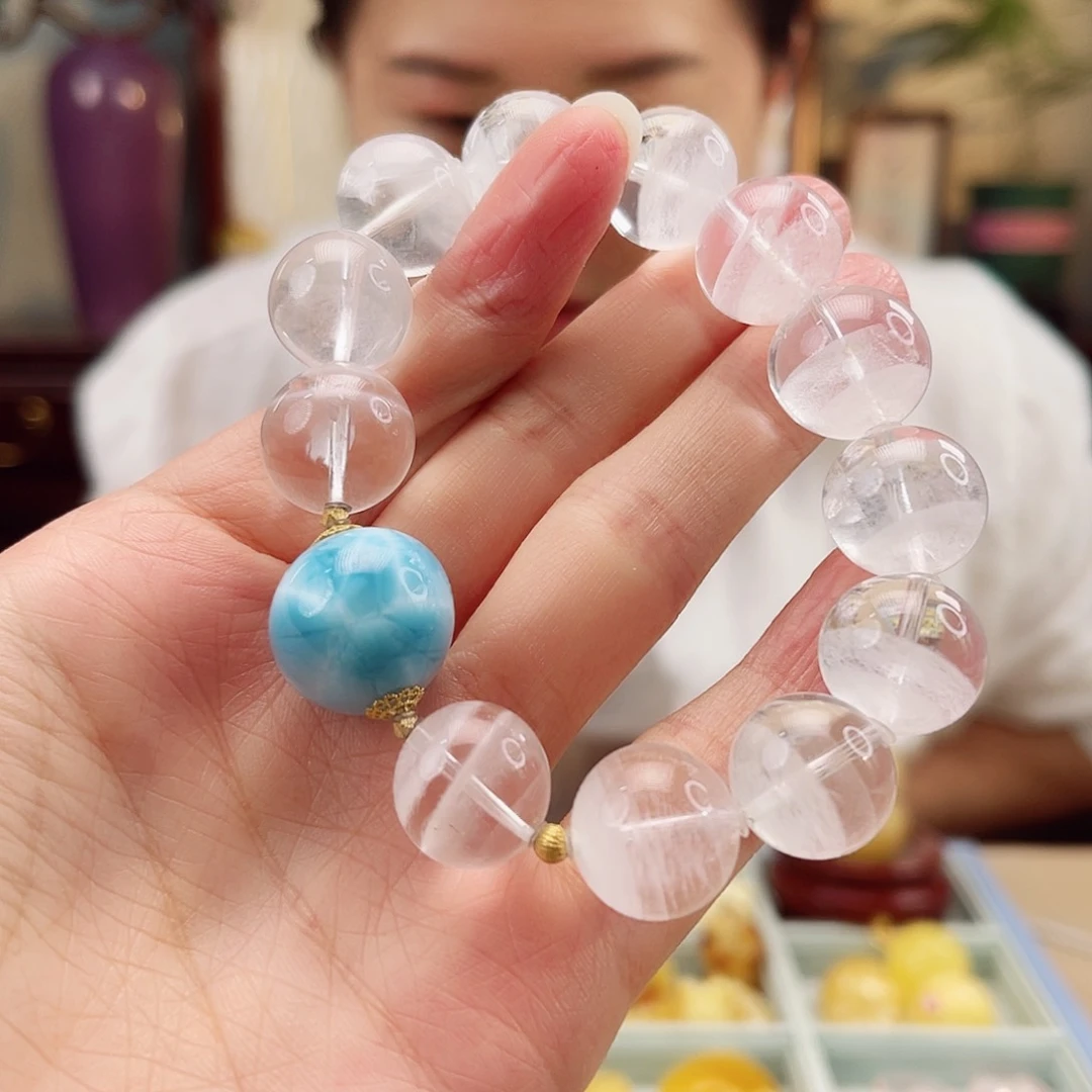 水晶手链18K金镶嵌白幽灵