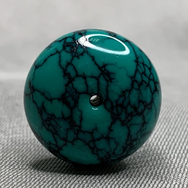 原矿绿松石水草网花面包圈，尺寸16.1x10.1mm重4.31克
