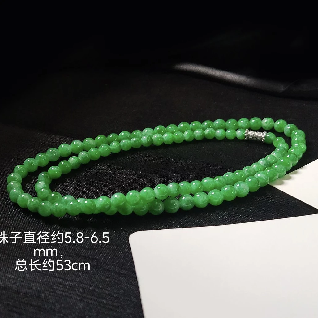 满阳绿翡翠珠子项链高端a货辣绿色天然精品