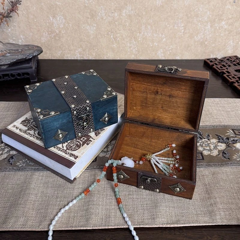 创意复古木质收纳盒古小宝箱收纳盒道具箱子木质带锁木盒