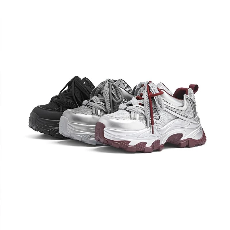 【月落星沉】厚底水钻老爹鞋女2025春季新款休闲透气显高拼色运动鞋