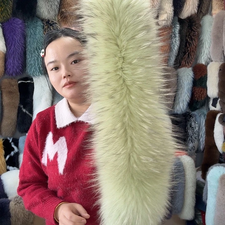 平***人二层牛皮真皮真毛果绿色