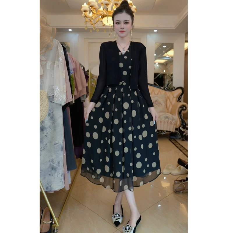 【新款】时尚套装新款两件套装显瘦时尚百搭夏季连衣裙+长袖外披