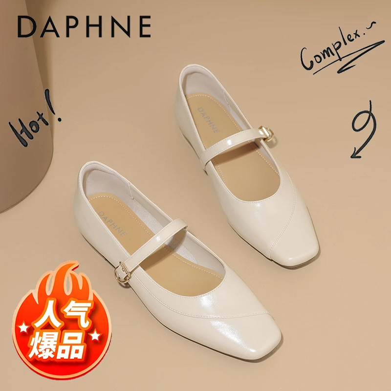 达芙妮一字带小众玛丽珍鞋女夏季2025新款晚晚小皮鞋法式方头单鞋