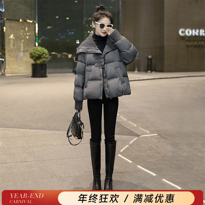 丝柏舍2025冬绵羊毛女大翻领长袖外套拼接90绒羽绒服S44B4668Y