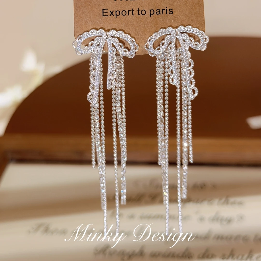 纯铜耳饰 「银色月光」长款流苏夸张耳饰蚊香盘耳夹无耳洞耳钉耳环