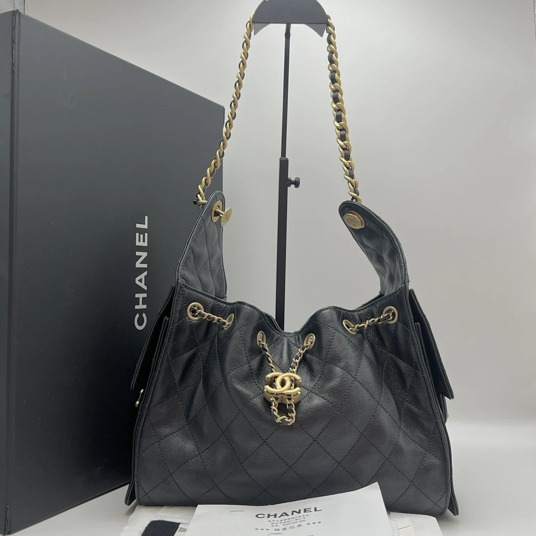 99新 Chanel/香奈儿 黑金荔枝牛皮25bag小号单肩斜挎包 71888
