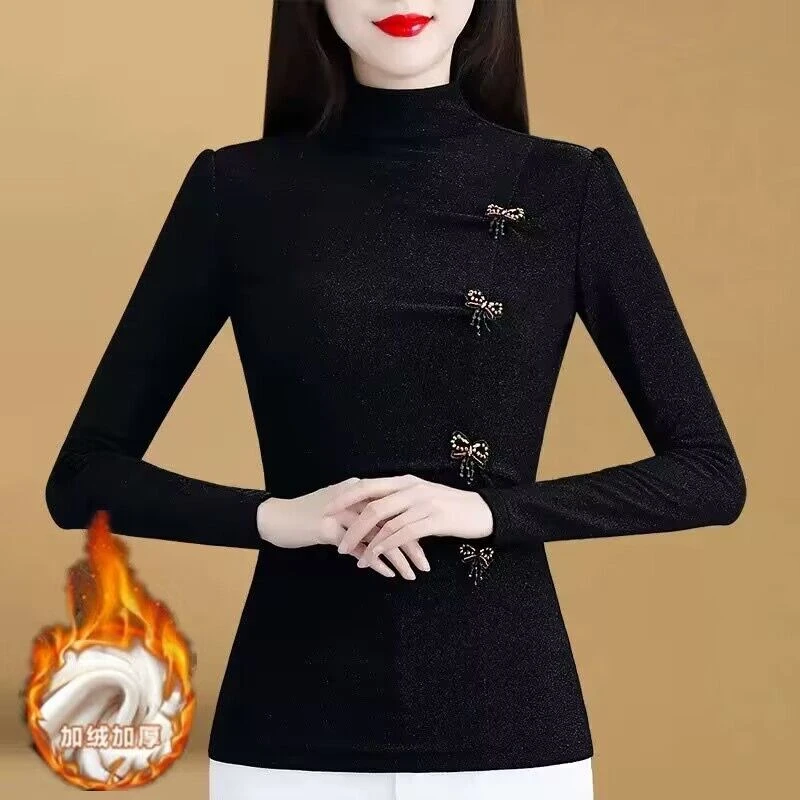 1309 春季洋气高端别致小衫新款冬季内搭长袖女加绒高领打底衫