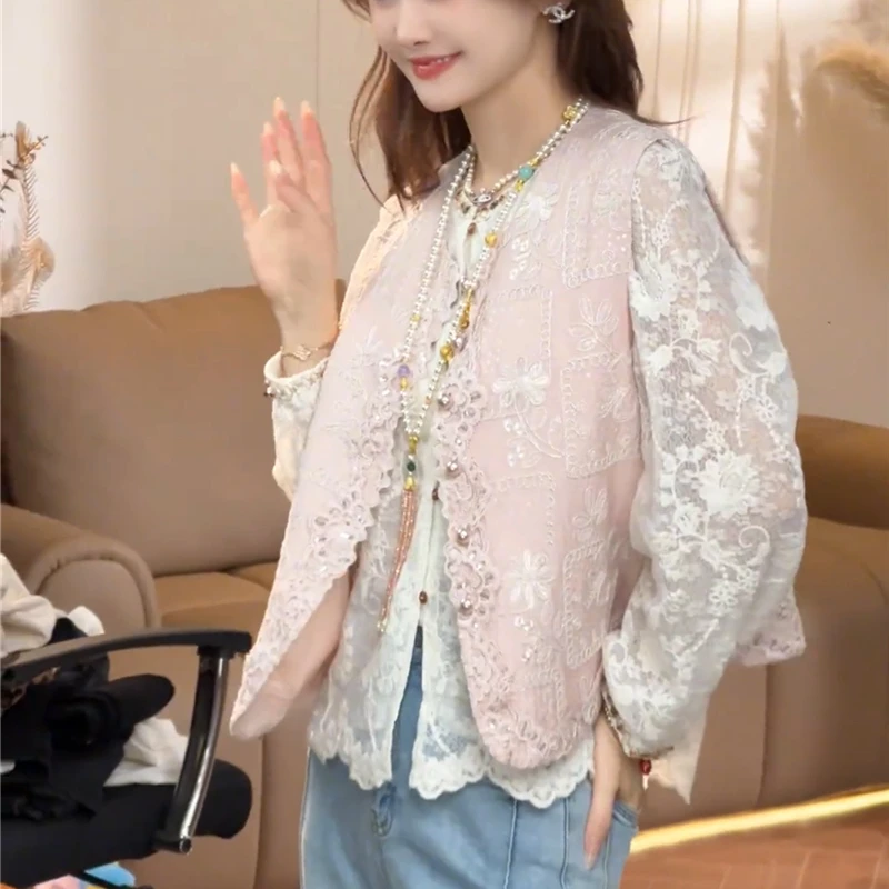 蕾丝马甲女提花圆领法式春季马夹薄款女装气质夏季春夏网红镂空