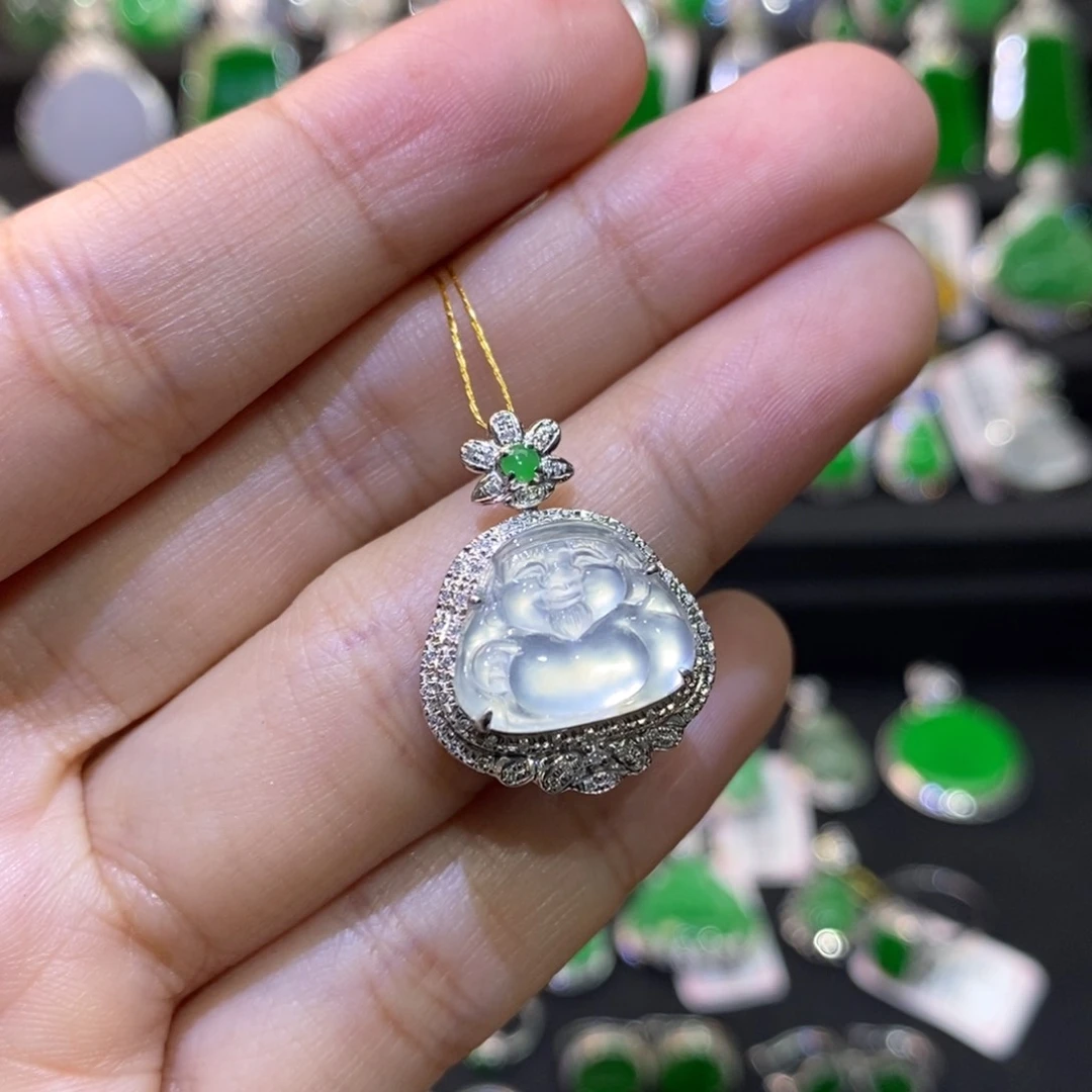翡翠18K金镶嵌吊坠(不含链)