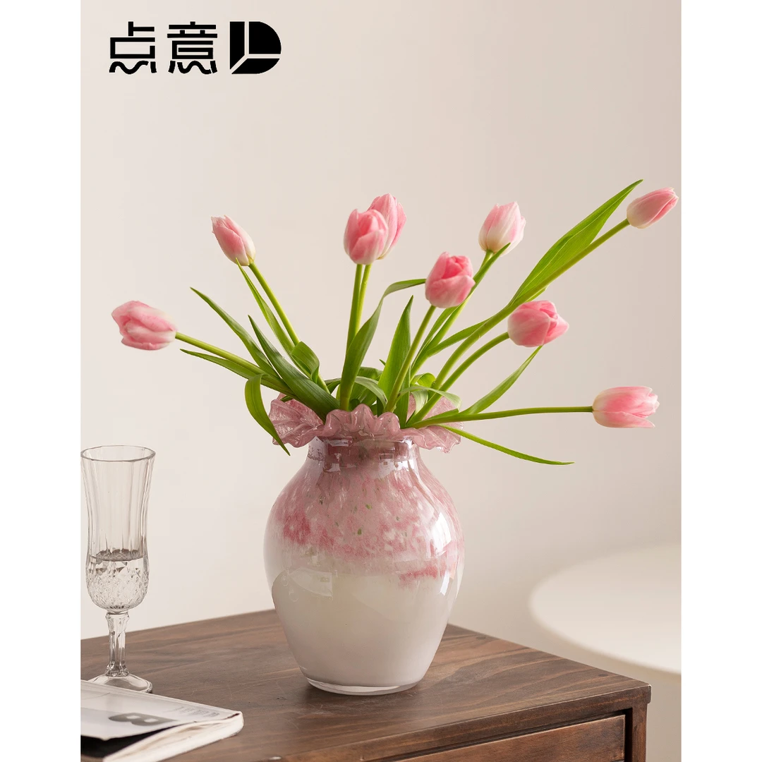 点意粉色渐变法式ins琉璃花瓶高级感手工中古少女浪漫绝美郁金香