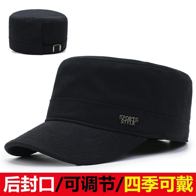 平顶帽子男士后封口可调节春秋新款户外休闲中老年双层鸭舌帽