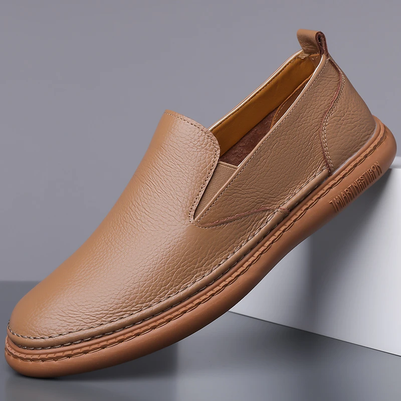 男鞋真皮休闲皮鞋男2025春秋季新款一脚蹬软底透气百搭中年爸爸鞋