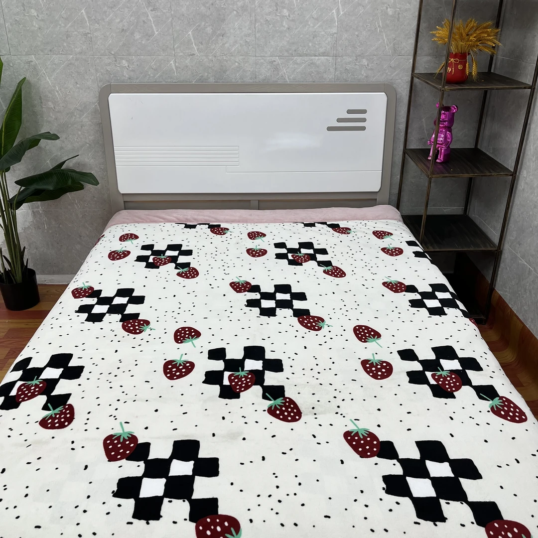 羽蓝家纺推荐【格子草莓被子】2.0*2.3双面加绒加厚可机洗被子