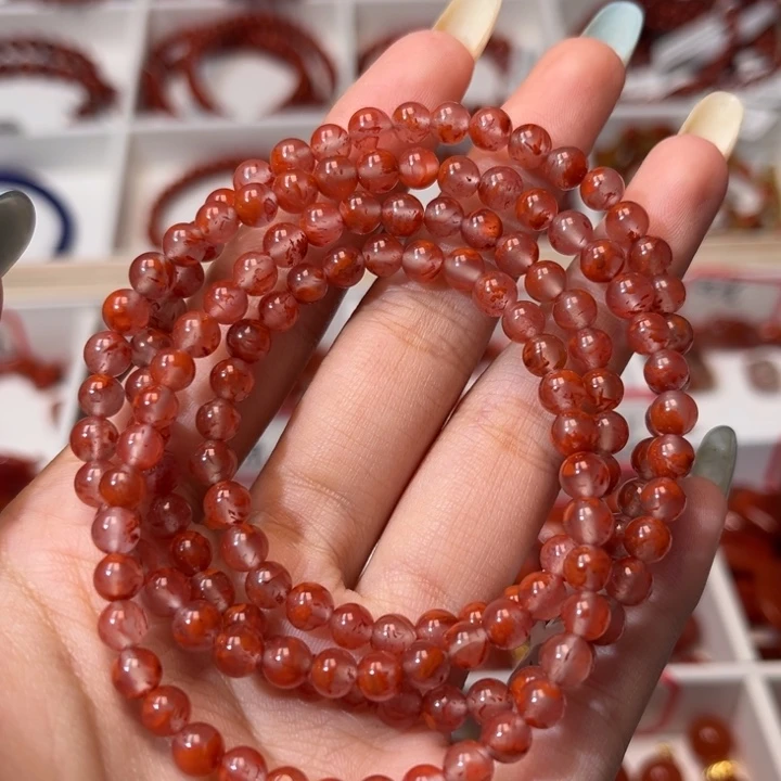 南红玛瑙未镶嵌手链玫红小碎花5mm多圈