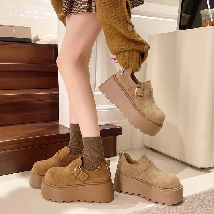2025新款小个子增高时尚百搭乐福鞋软底勃肯鞋厚底平底休闲女单鞋