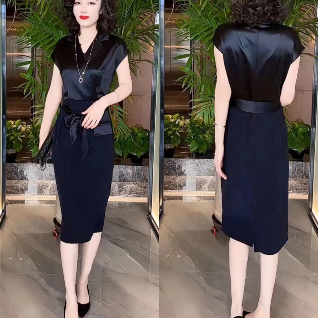 夏季开叉修身显瘦收腰包臀减龄女神连衣裙