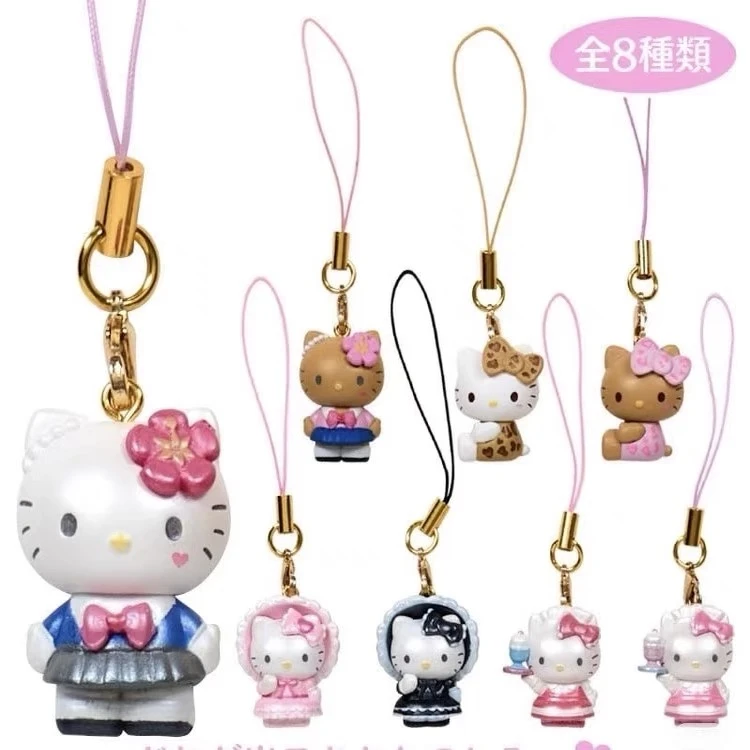 【日谷】三丽鸥HelloKitty洛丽塔黑皮手机链盲盒公仔