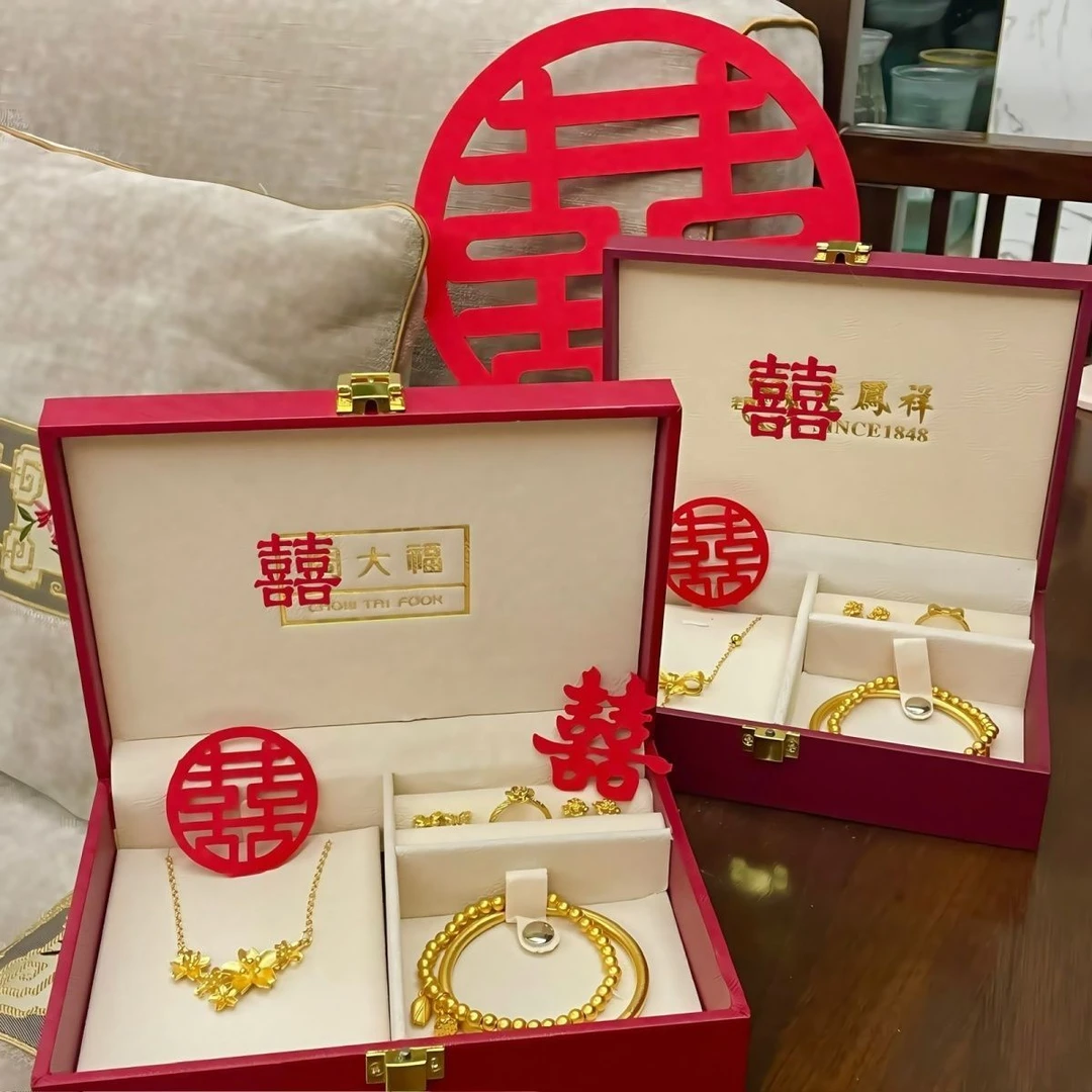 结婚订婚仿真道具五金三金套装古法手镯项链耳饰戒指套装