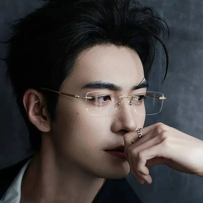 【小叶紫檀】超轻纯钛无框眼镜檀木近视高清变色眼镜金色钛架男款