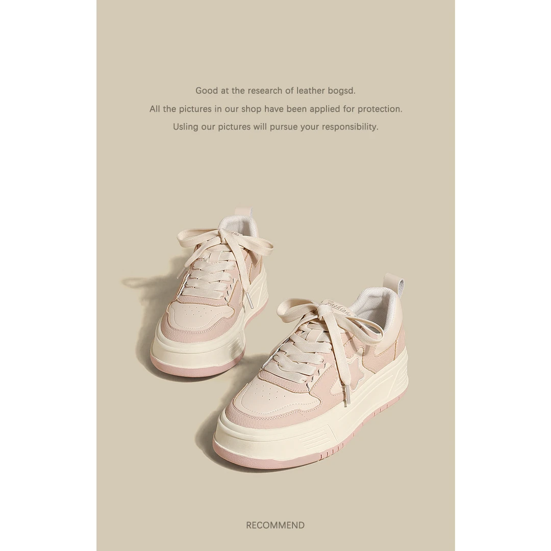 TOUCH MISS真皮厚底粉色小白鞋女款增高2025新款春季休闲板鞋女鞋