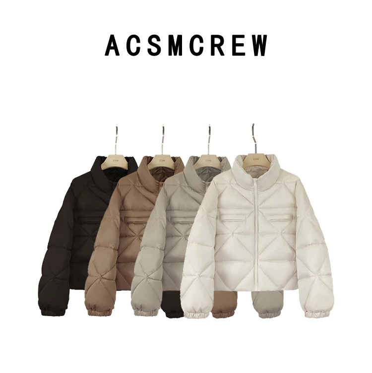 ACSMCREW丨优雅慢生活风格几何绗线利落小短款缎面羽绒服LD380