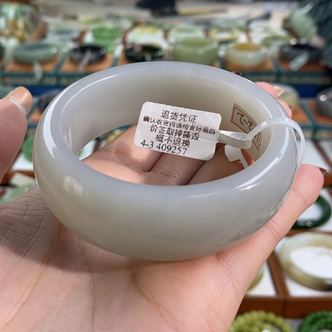 和田玉未镶嵌手镯青海冰底烟紫轮胎58/59