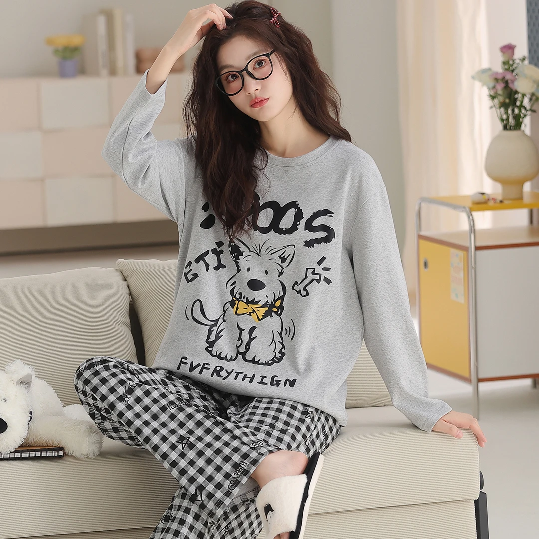 卡之恋秋冬西高地长袖40支紧赛精梳双面纯棉家居服【中厚全棉240g】