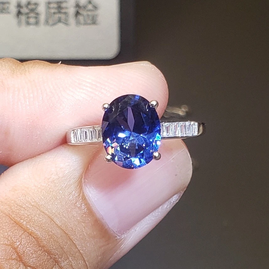 蓝宝石开口女戒925银镀金