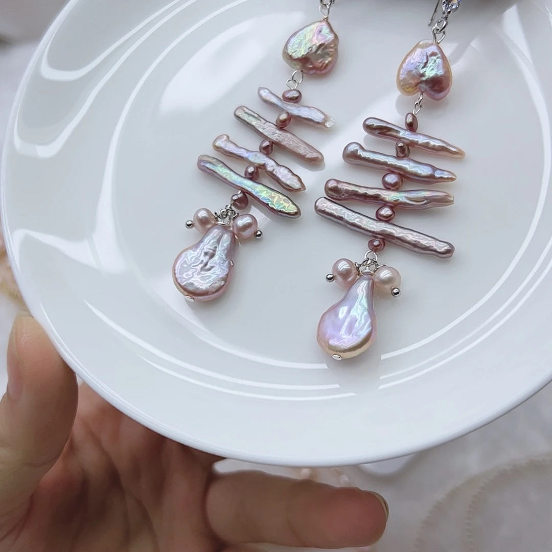 淡水珍珠银S925镶嵌耳饰