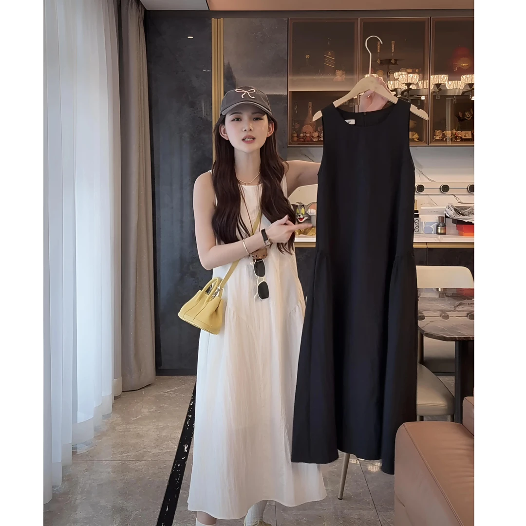 法式气质修身无袖背心连衣裙女2025新款高级感精致白色叠穿长裙子