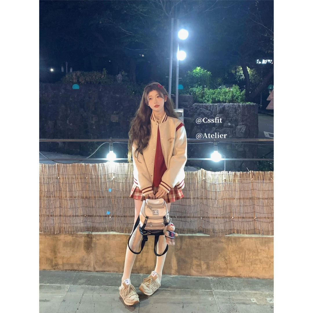 棒球服心动学姐2025秋冬季新款刺绣撞色外套夹棉棒球服女百搭上衣
