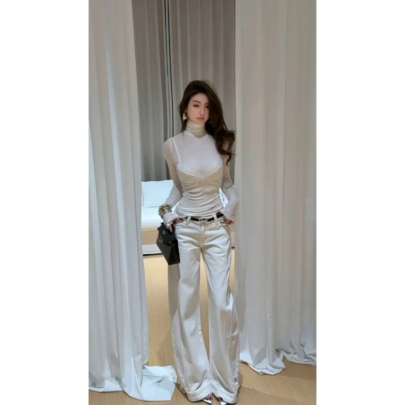 长袖T恤女2026春季美式纯欲性感辣妹设计感内搭打底上衣长裤套装