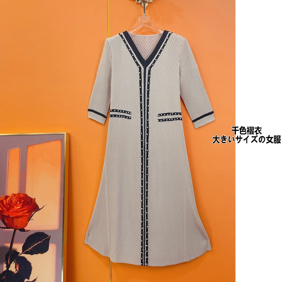 51-100褶皱连衣裙衣高品质新款中长款压褶轻奢气质千色褶衣新