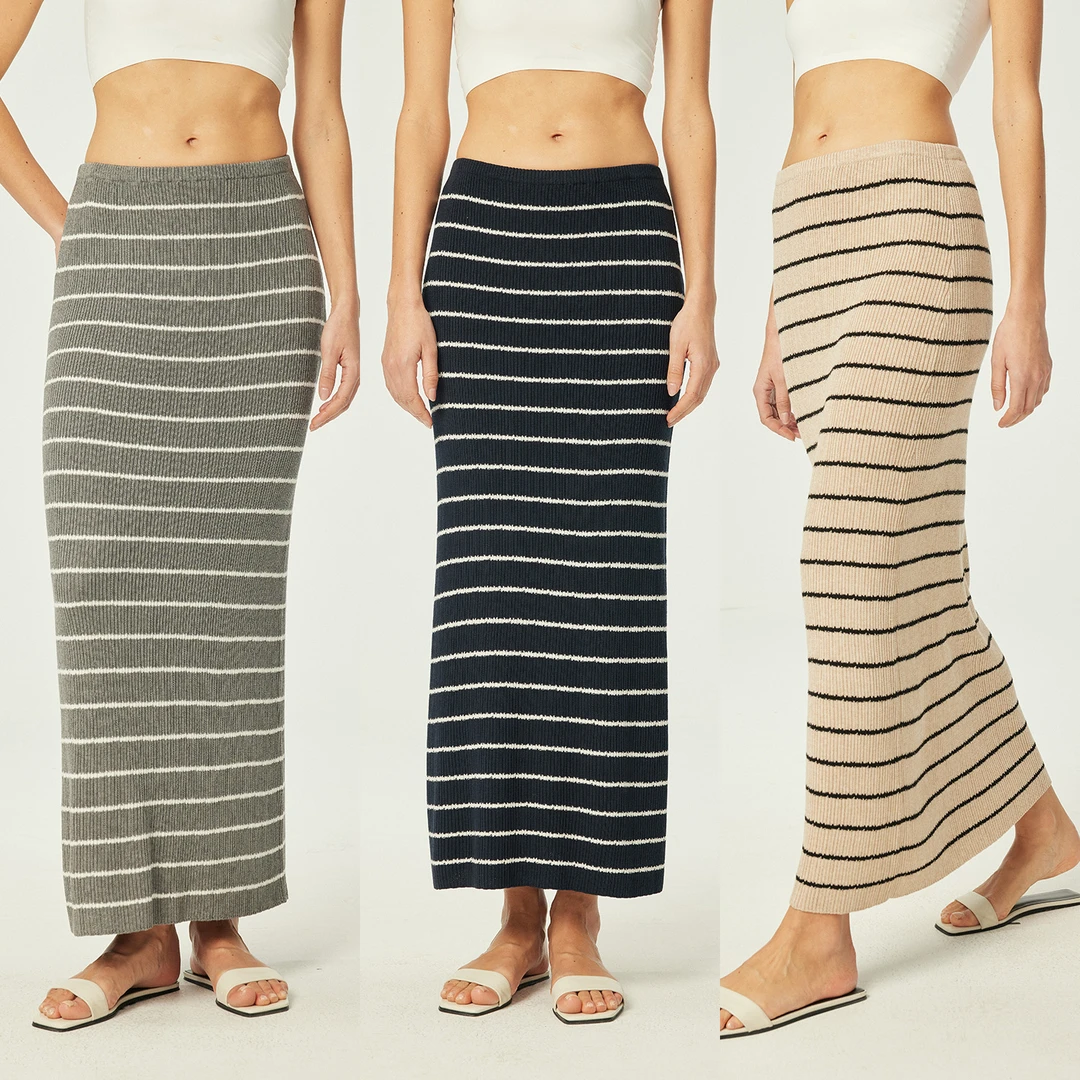 MARIUS“斑马线”春夏舒适透气随搭宽松条纹针织半裙女