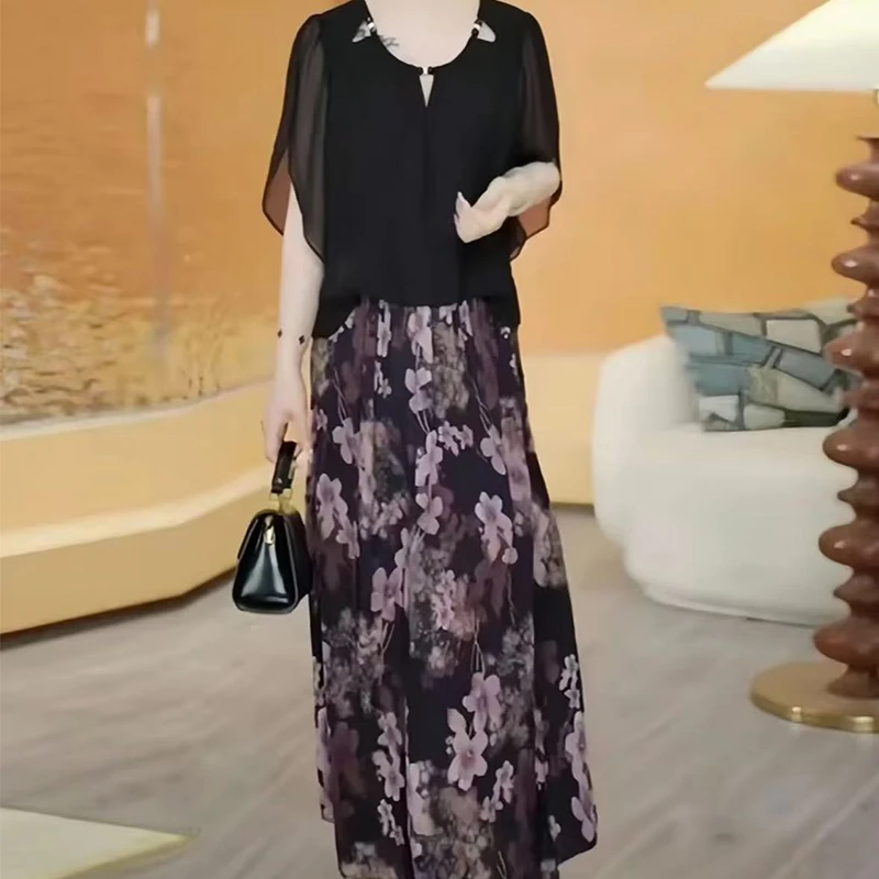 D26夏季新款时尚气质优雅法式显瘦洋气中长款连衣裙