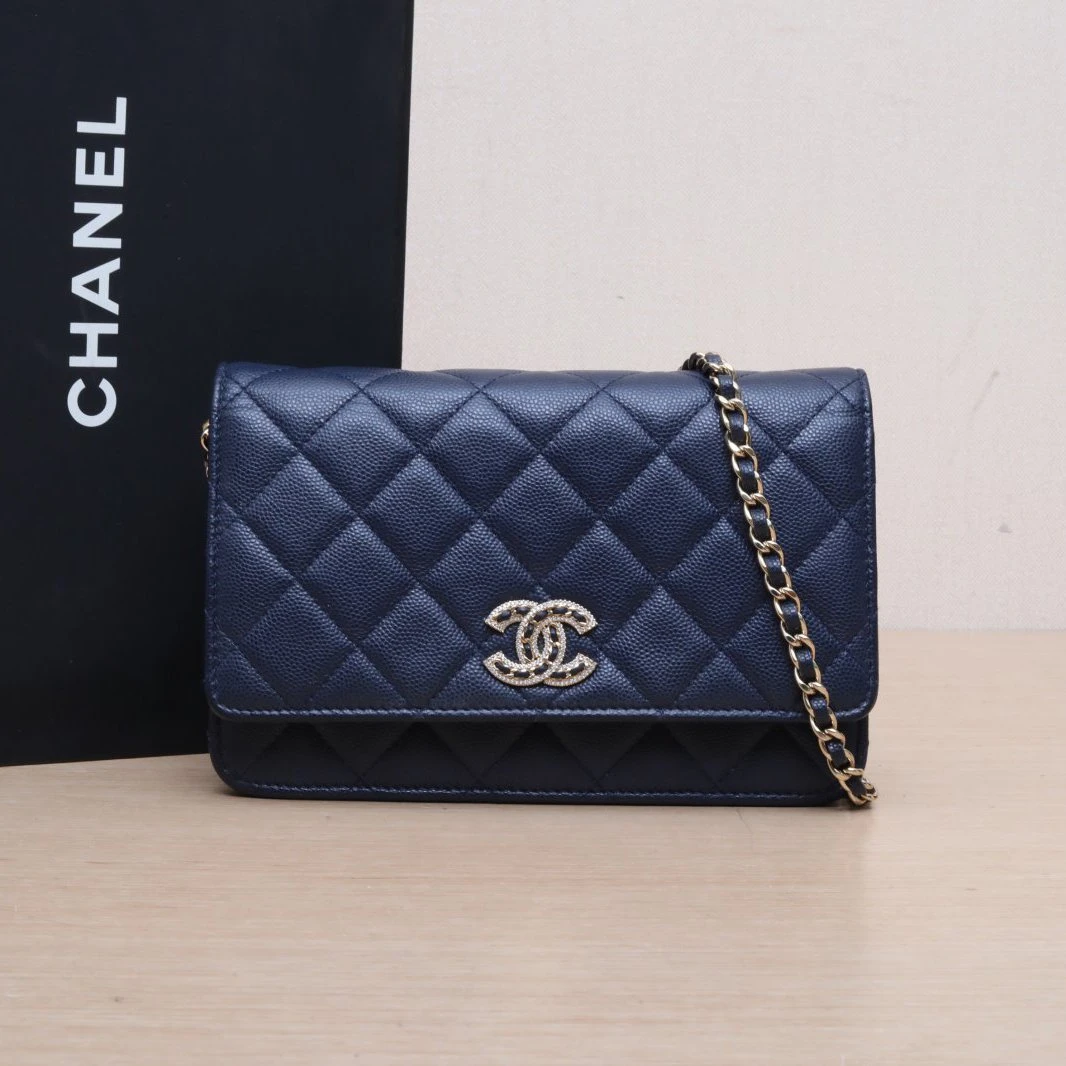95新 Chanel/香奈儿 小花双双 22S CF WOC 蓝色 荔枝皮革C 芯片开