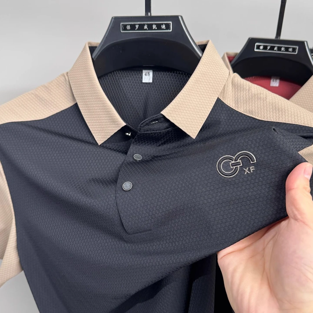 特大码300斤高端冰丝polo衫男短袖夏拼色t恤半袖开衩上衣ins潮牌