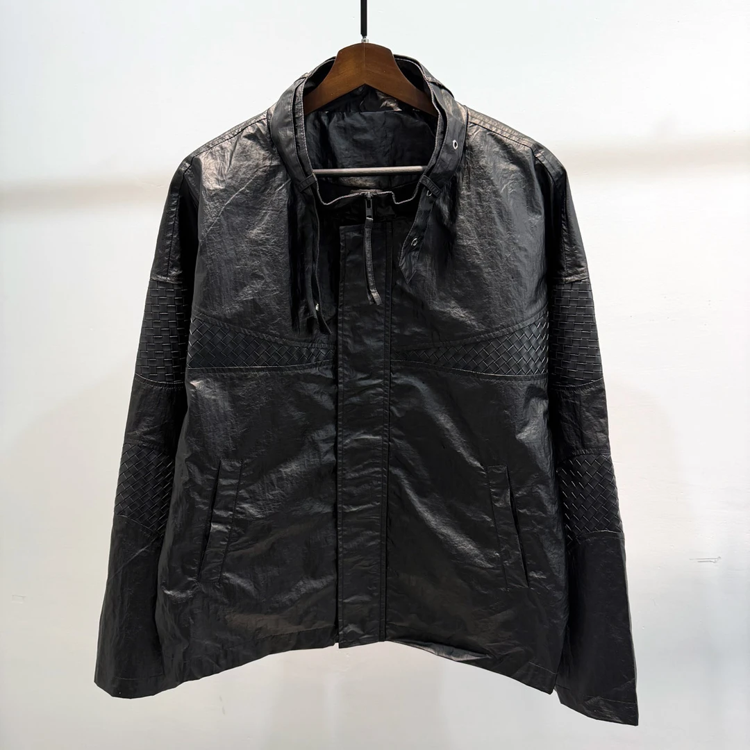 时尚帅气拼接设计立领夹克潮牌INS男士秋季休闲宽松百搭黑色外套