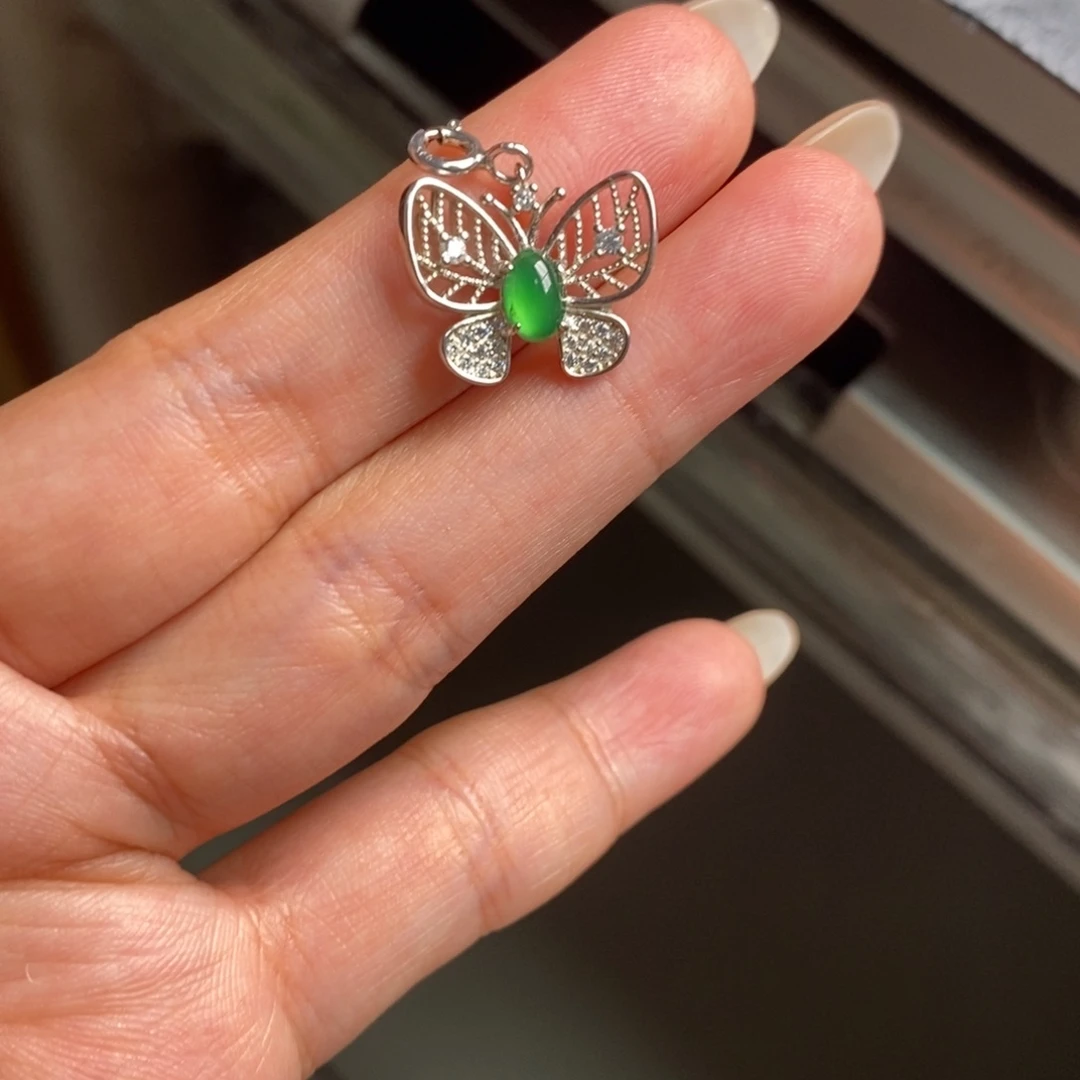 翡翠银S925镶嵌戒指天然翡翠