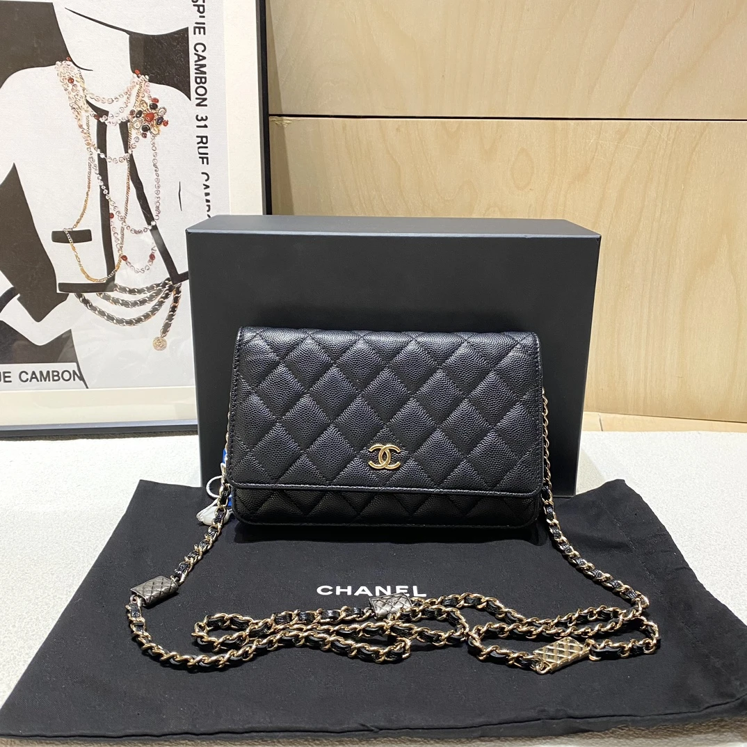 95新 Chanel/香奈儿 芯片21K重工黑金woc/盒尘/FH01484