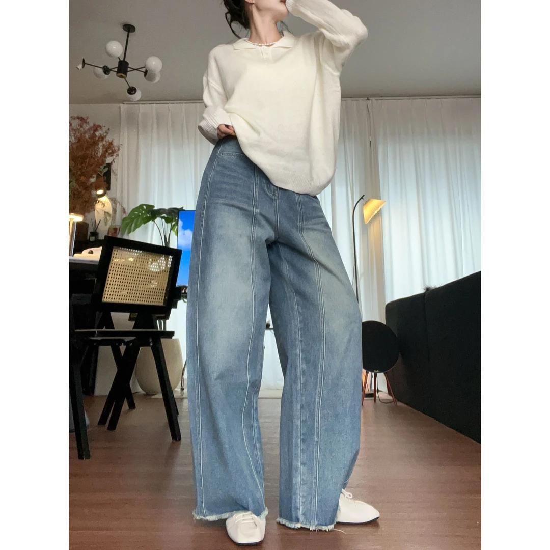 独特超好看慵懒松弛感高腰牛仔裤女秋季休闲宽松镰刀裤香蕉长裤