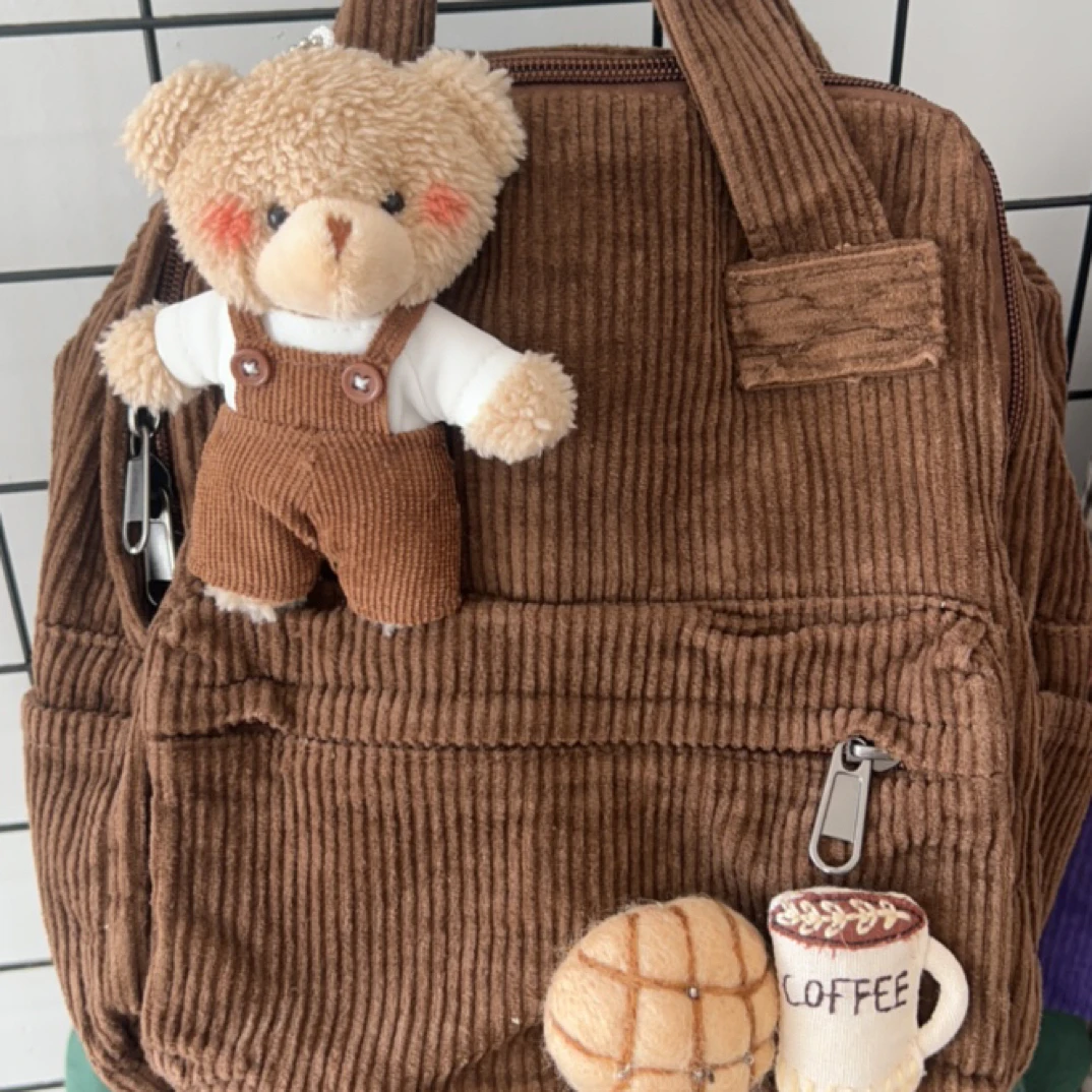 兜兜家可爱灯芯绒小熊双肩包